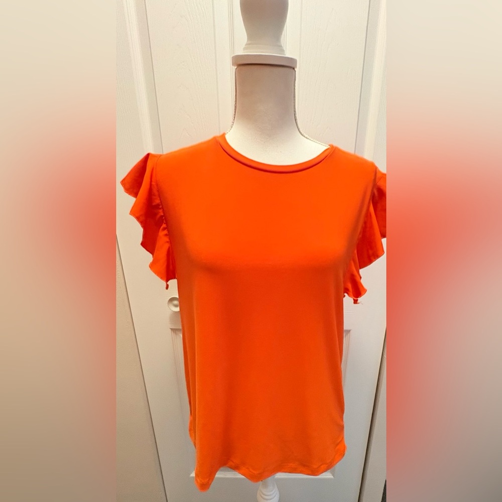 Dkny Orange Flutter Sleeve Crewneck Tee